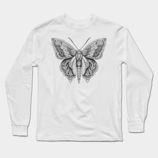 Moth butterfly beautiful intricate black and white design Long Sleeve T-Shirt